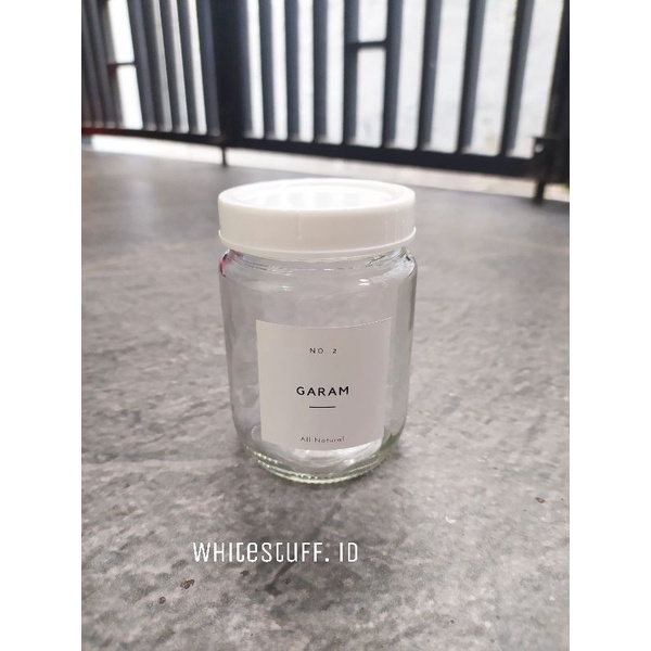 Toples tempat bumbu kaca Free Label Minimalis Korea 250 ml dan free sendok