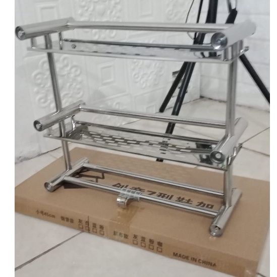 TERBARU-RAK DINDING KAMAR MANDI STAINLESS STEEL 2 TINGKAT RAK HANDUK PERLENGKAPAN MANDI