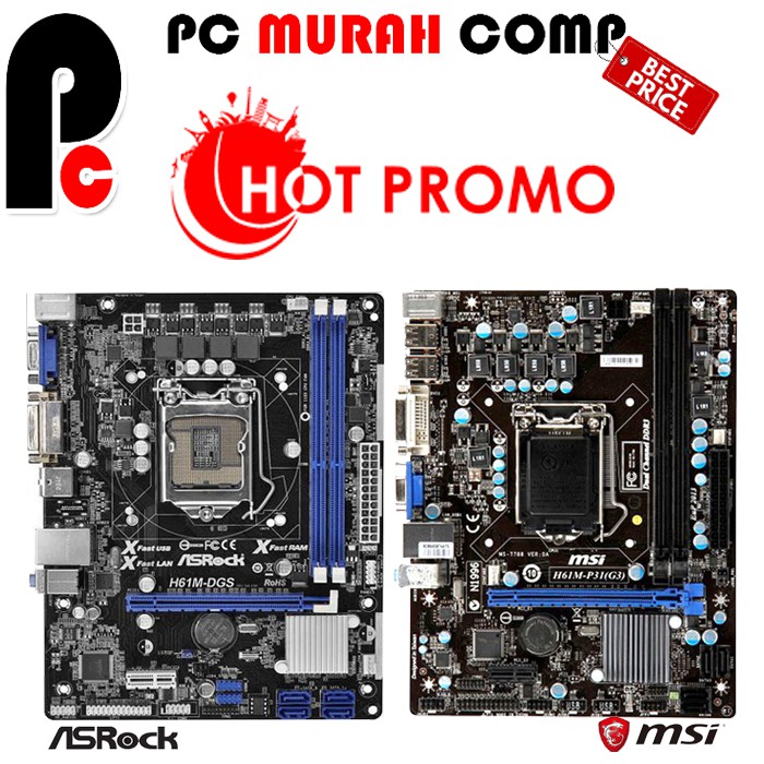 PROMO MAINBOARD LGA 1155 H61 TANPA BACKPABEL