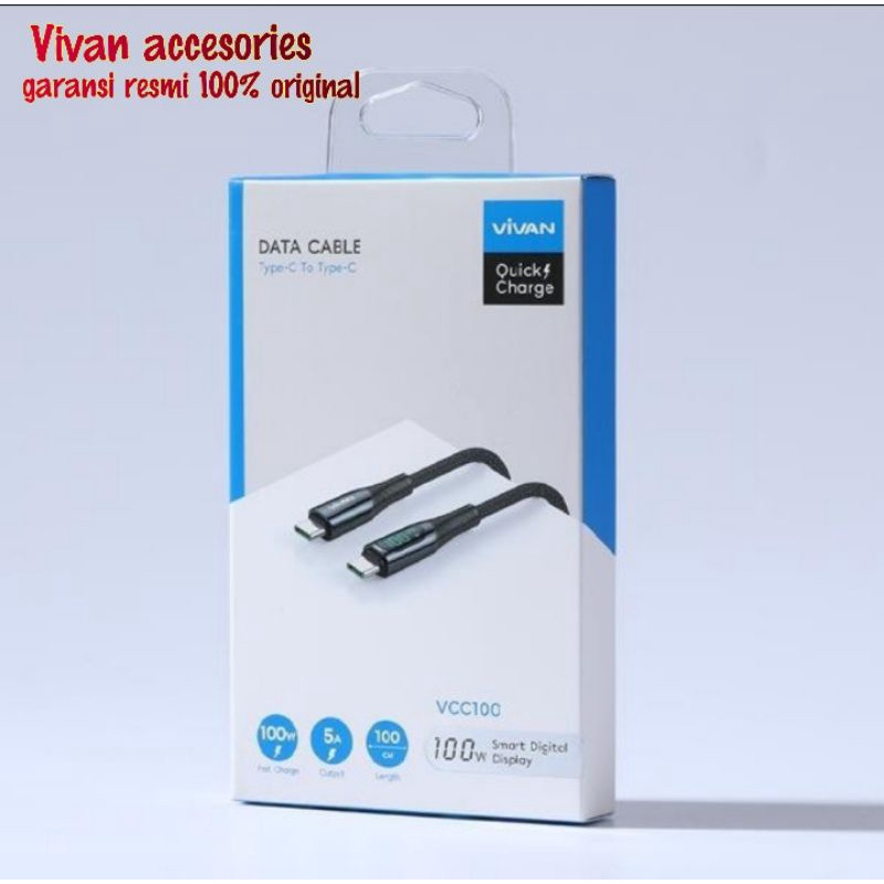 Vivan VCC100 USB-C to USB-C Quick Charge Cable Smart Digital Display