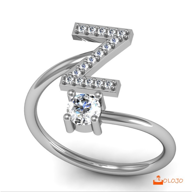 OLOJO 1Pc Cincin Terbuka Adjustable Motif Huruf Alfabet Inggris Hias Berlian Imitasi Untuk Wanita