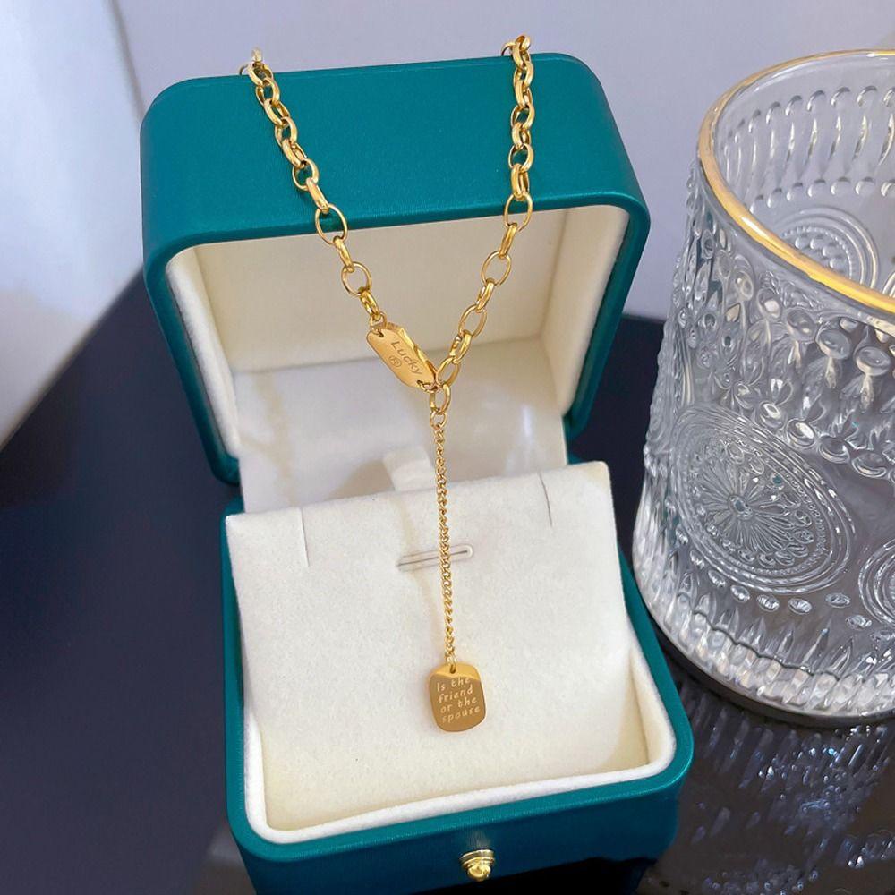 NEEDWAY Needway Wanita Kalung Pesta Keren Huruf Untuk Dewasa Hiphop Baja Titanium Pria Rantai Kalung