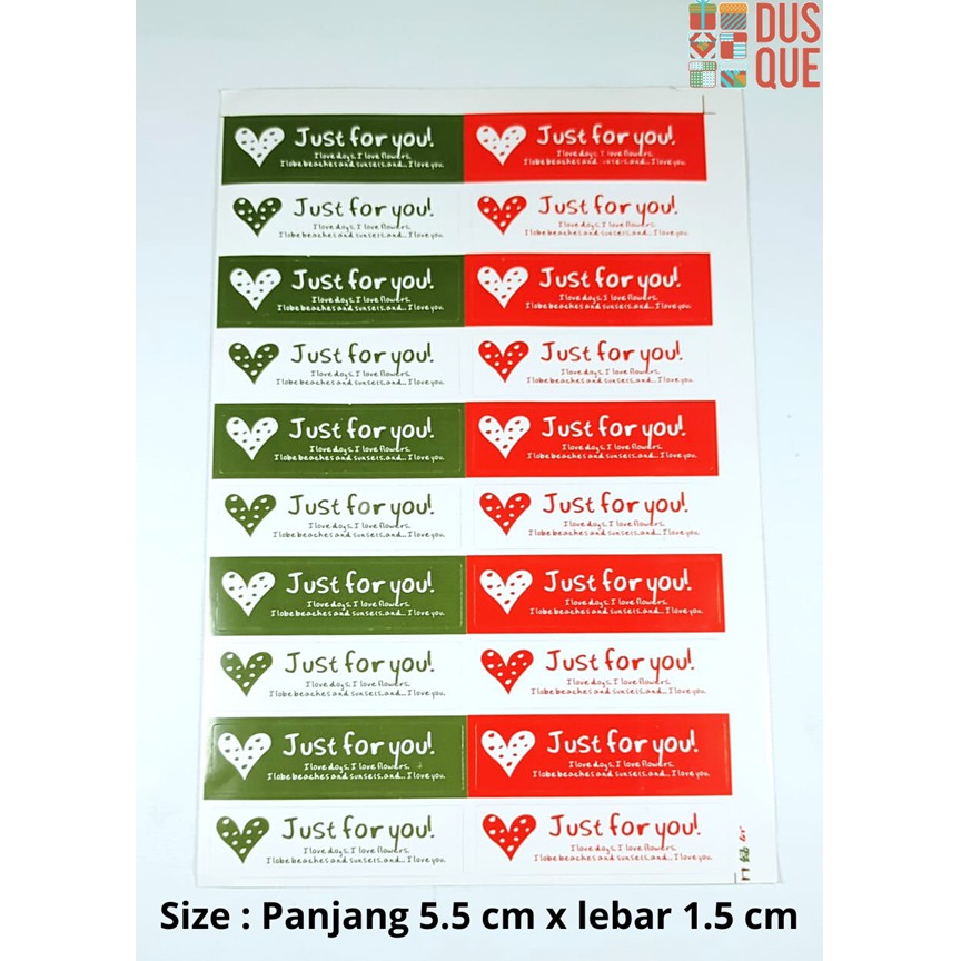 

(10 PCS) STIKER JUST FOR YOU MERAH & HIJAU / STICKER JUST FOR YOU MERAH DAN HIJAU