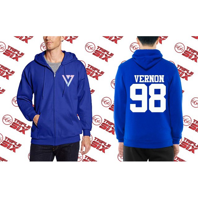 Jaket Hoodie zipper Premium Kpop Seventeen Vernon 98 Bisa Custom Nama