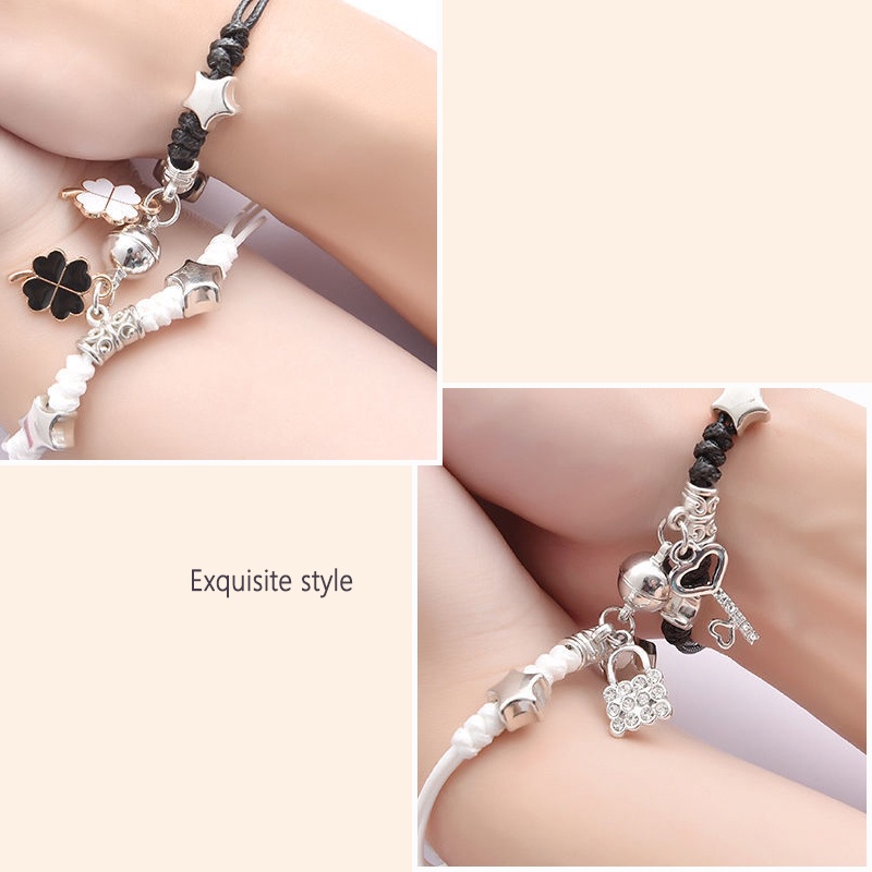 2 Pcs Fashion Magnet Gelang Palang Berbentuk Hati Kunci Gelang Wanita Pria Pasangan Perhiasan Aksesoris - PD