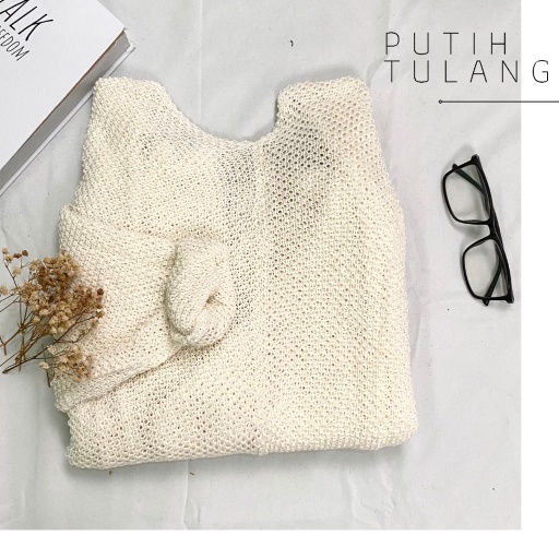 CARDIGAN RAJUT / BATWING KELELAWAR CARDIGAN / CARDIGAN BIG SIZE(PREMIUM)-PUTIH TULANG