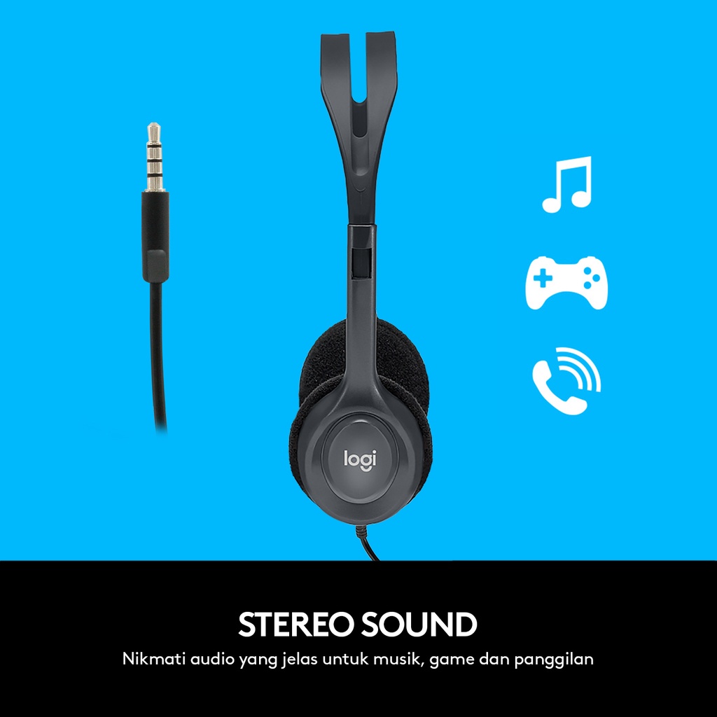 Logitech H111 Headset Stereo dengan Headband Adjustable dan Single Jack 3.5mm