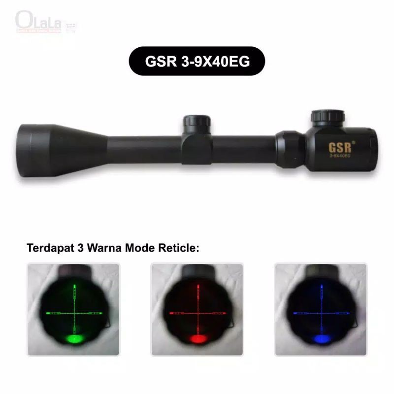 Telescope Gsr 3-9x40 EG Tutup Flip Nyala 3 Lampu