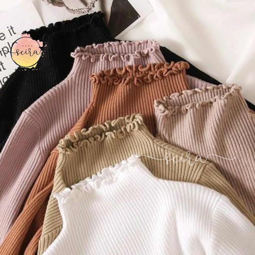 [BISA COD] Daisy Curly Turtleneck / Atasan Turtleneck Kriwil Lengan Panjang / Sweater Rajut Cewek Strech Body Fit / Sweater Kriwil / Turtle Neck Kriwil / Turtleneck Buntung Kriwil