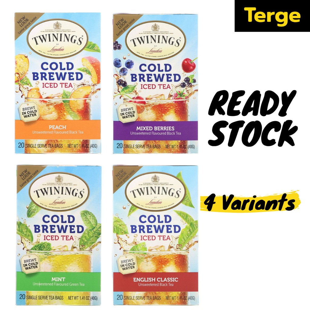 

Twinings Cold Brewed Ice Tea Peach Mixed Berries Green Tea Mint English Classic 20 bags