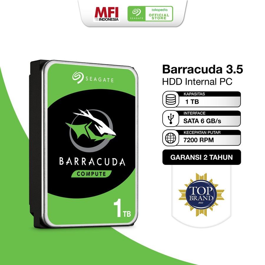 Seagate BarraCuda Harddisk Internal PC 1TB SATA