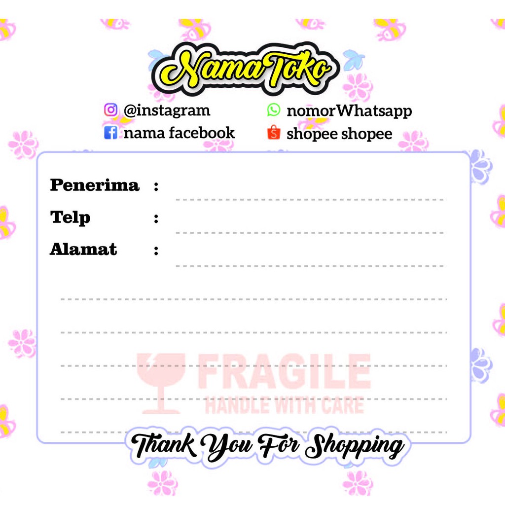 

Custom Kertas alamat kirim 10x10 cm / 16x7 cm pilih divariasi