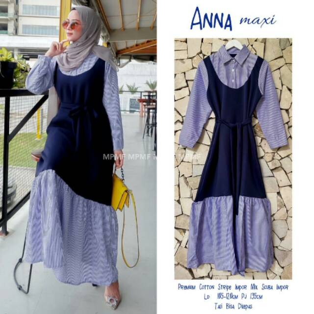 MAXY DRESS // ANNA MAXI // BAHAN KATUN KOMBINASI SCUBA IMPORT