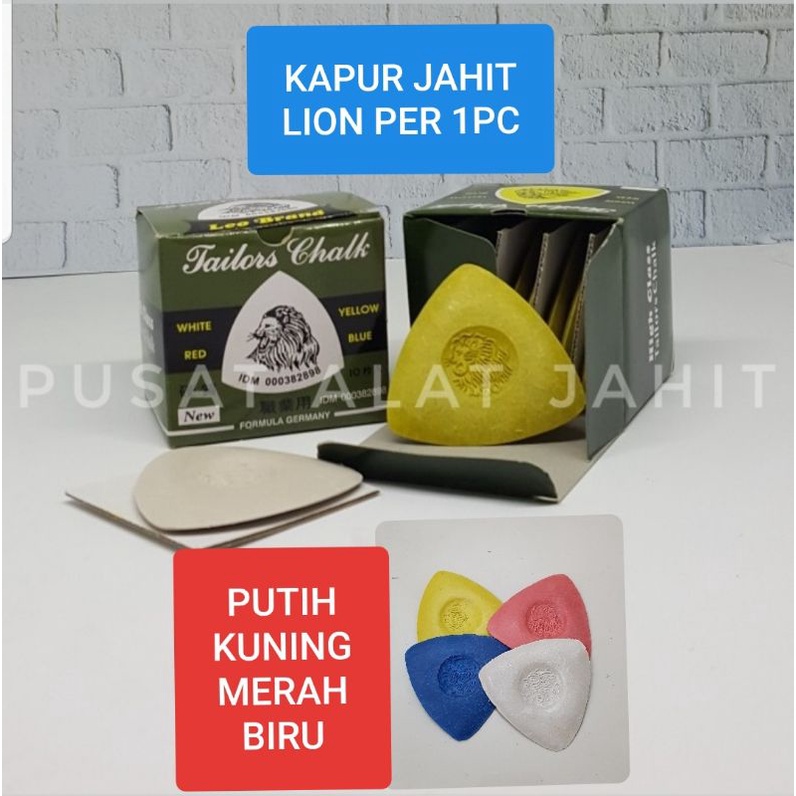 

KAPUR WARNA MENGGAMBAR PENANDA POLA JAHIT BAHAN KAIN TAILOR CHALK SEGITIGA CAP LION PER 1 PC