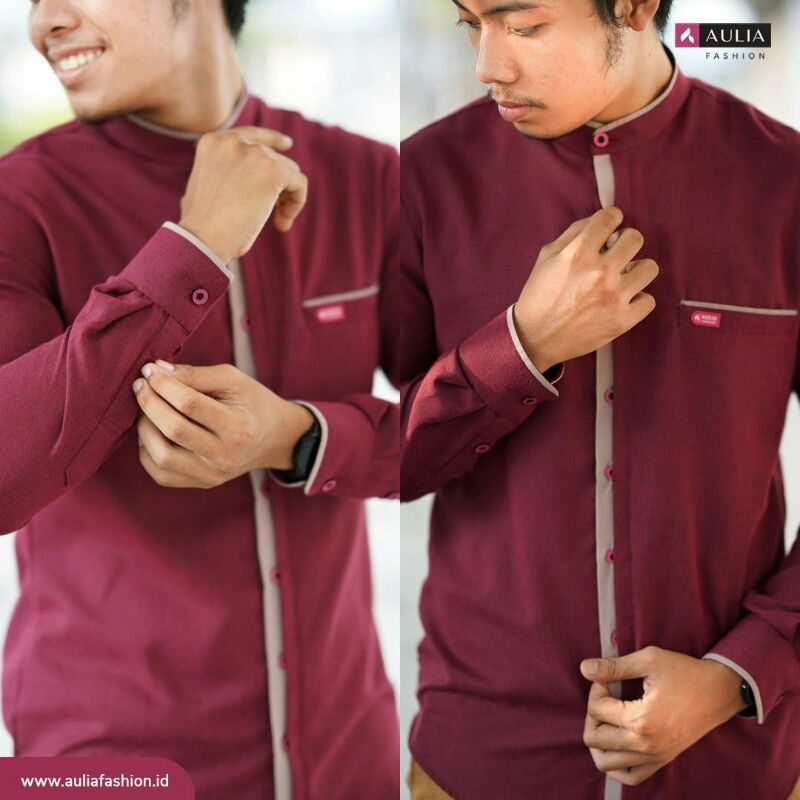 KOKO LENGAN PANJANG SALMAN MAROON AULIA FASHION - KOKO COWOK REMAJA MODIS KEREN