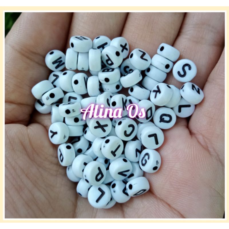 (100 PCS) MANIK/MOTE HURUF BULAT PUTIH