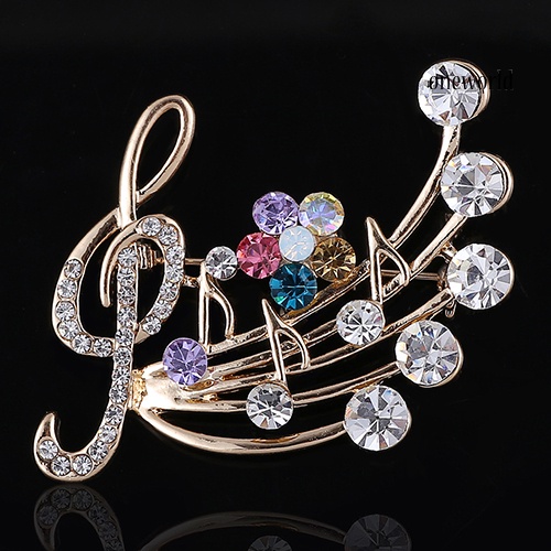 OW@ Women's Rhinestone Musical Note Blossom Brooch Pin Jewelry Party Xmas Gift