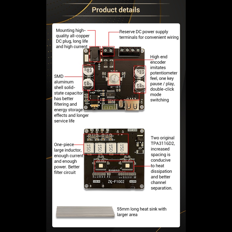 Btsg Amplifier Board Blueteeth-compatible Hifi- Stereo 2.0 Channel 2X100W DC9-24V 5A