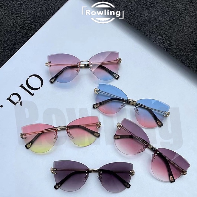 Rowling(ka-196)Kacamata  Hitam Terbaru Wanita No Frame Titanium  Style Cat Eye Kacamata Fashion Murah/Kacamata Sunglasses Import Wanita Kacamata Fashion