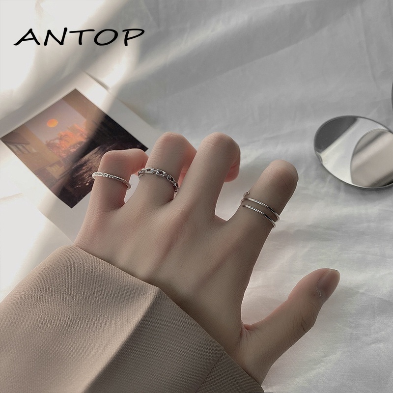 3 Pcs/set Korea Cincin Untuk Wanita Perak Sederhana Fashion Perhiasan Aksesoris ANTOP