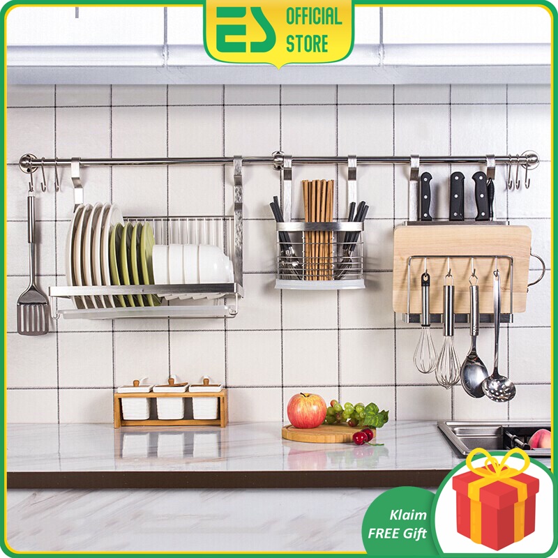 ES Rak Dapur Hiasan Dinding Rak Penyimpanan Stainless ES Rak Dapur Hiasan Dinding Rak Penyimpanan Stainless