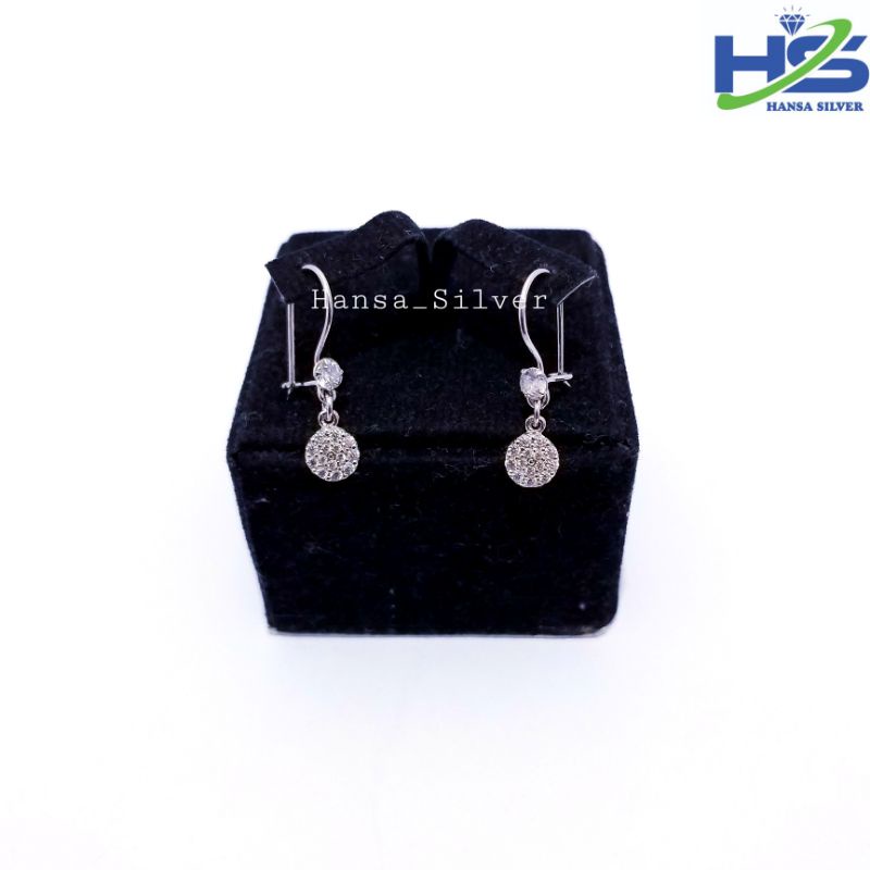 Anting Perak Asli Silver 925 Lapis Emas Putih Model Desi Permata Bulat - Anting Wanita Anti Karat