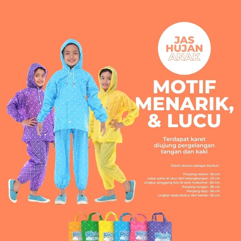 BROMO COCO Jas Hujan Anak Setelan Umur 4 sampai 10 Tahun Bening Mantel Bromo COCO Karakter Anak Mantel Hujan Anak TK SD Warna Polos Lucu Putih Biru Hijau Bahan Premium Tebal