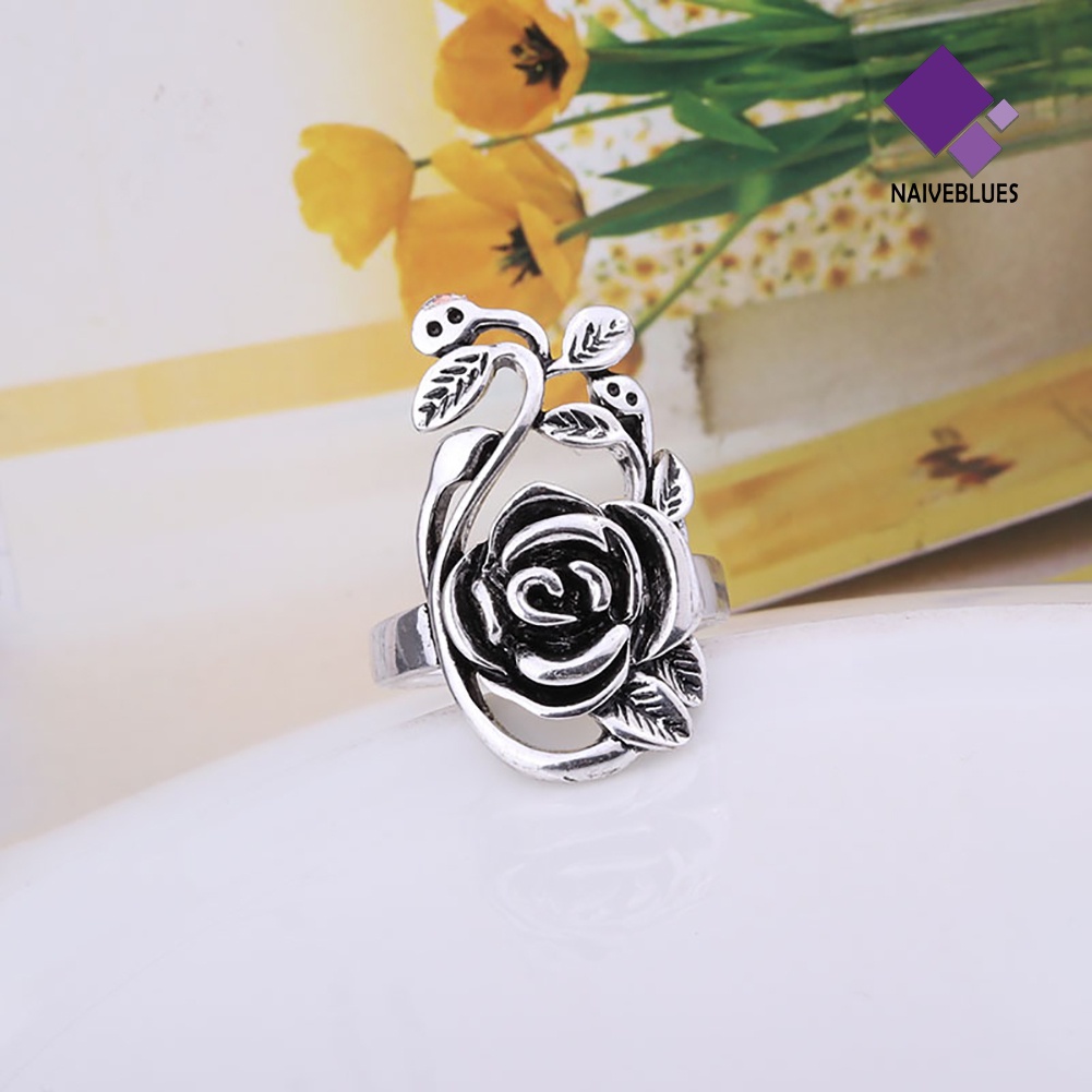 Naiveblue Cincin Bunga Mawar Bahan Alloy Gaya Gothic Untuk Wanita