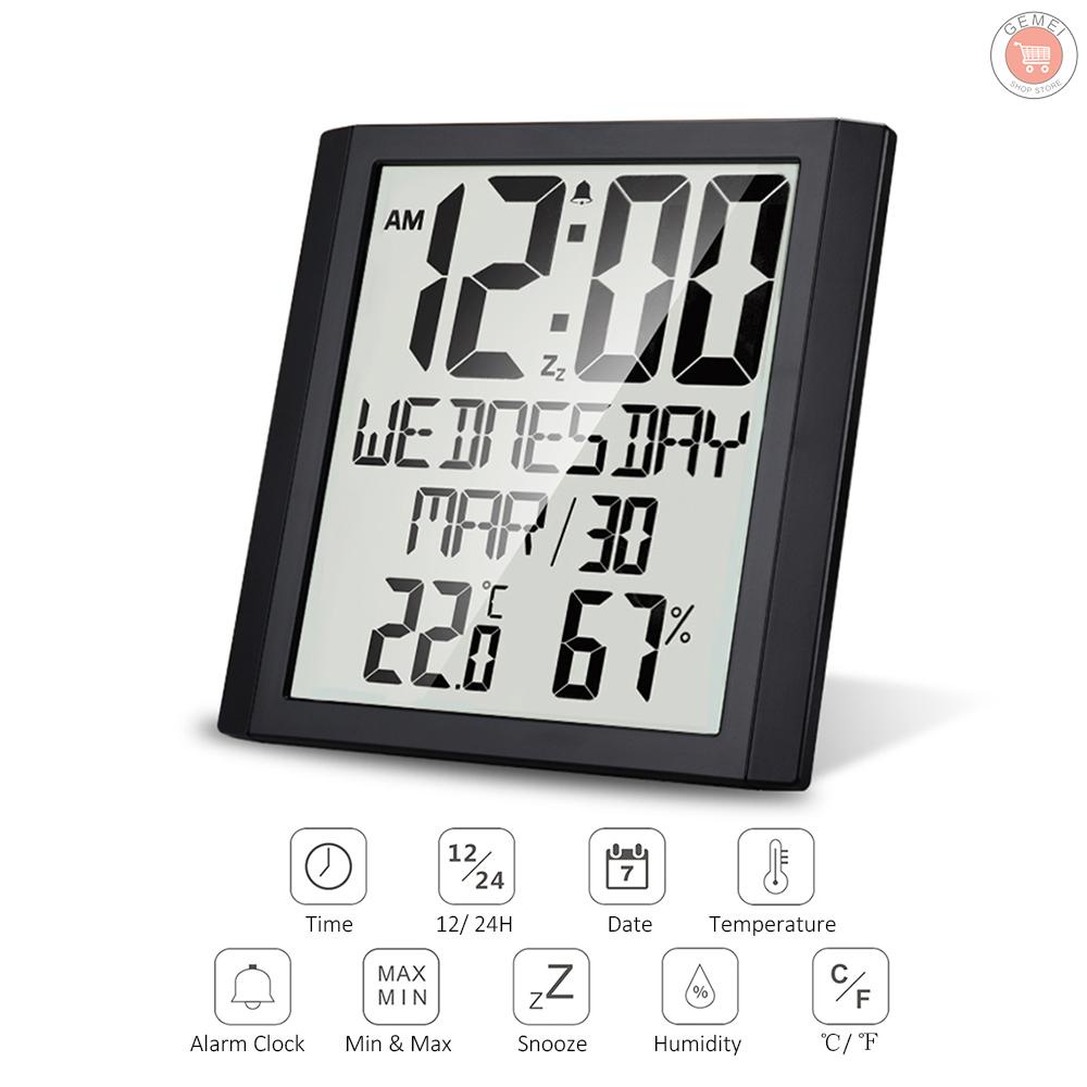 Digital Wall Clock With Temperature Humidity 86 Large Display Time Date Week Alarm Clock Snooze Selectable Indoor Thermo Hygrometer Accurate Weather Monitor For Home Office Black Shopee Indonesia