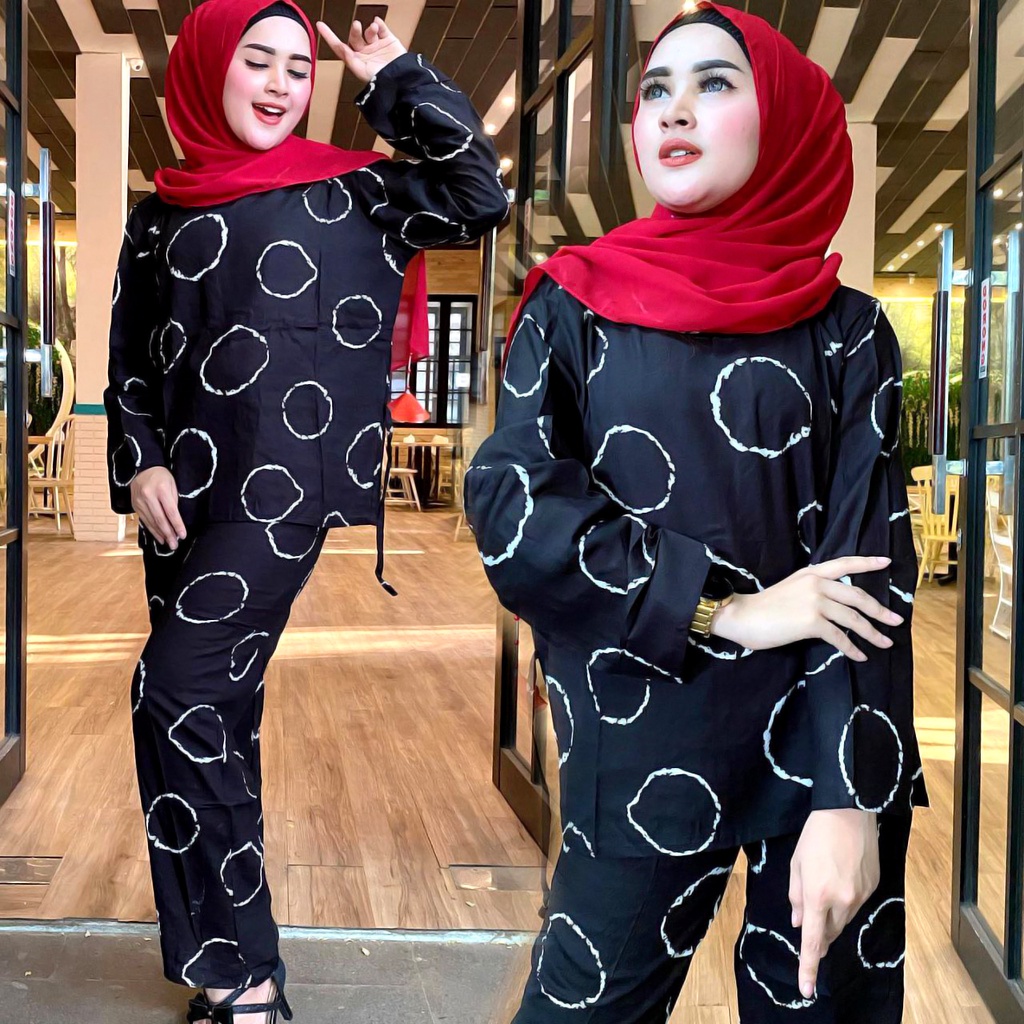 BAJU TIDUR SETELAN WANITA LENGAN PANJANG KEKINIAN ( CPLP MUFFIN VELLA BLARAK ) BUSUI BUMIL - BATIK FA