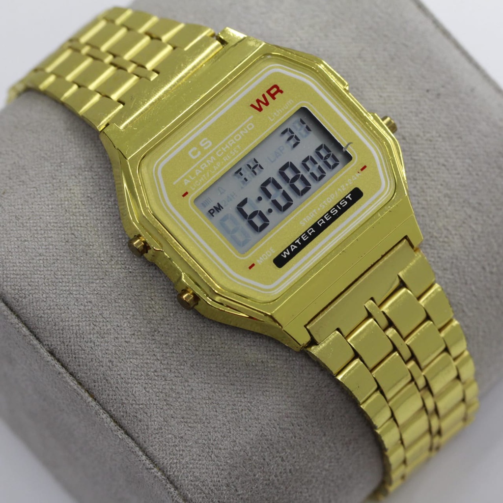 JAM TANGAN CEWEK CS DIGITAL GOLD/ JAM TANGAN WANITA CS STRAP RANTAI MODEL KOTAK