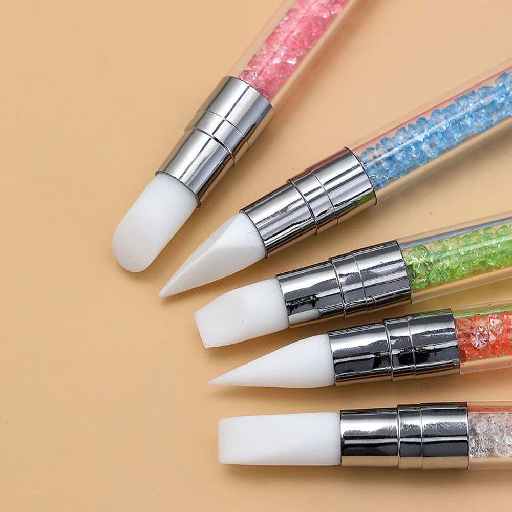 AUGUSTINA Agustina Ukiran Dotting Pen Berlian Imitasi Kristal Silikon Kepala Kuku Gel Kuku Brush Pens Silicone Nail Art Pens