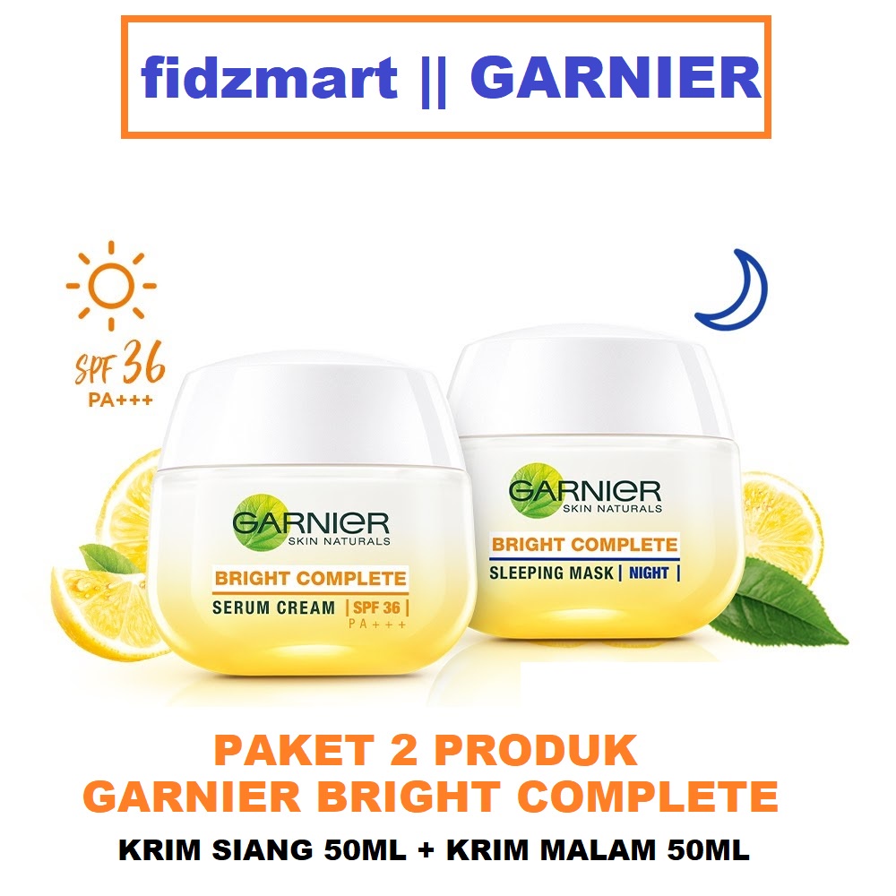 Garnier Bright Complete  - Skincare Perawatan Wajah (Light complete) Day cream 50ml + Night Cream 50