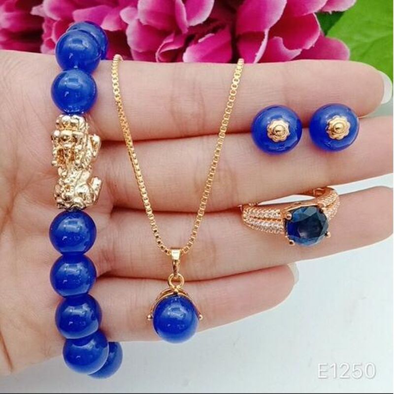 set wanita gelang giok naga berwarna biru tercantik
