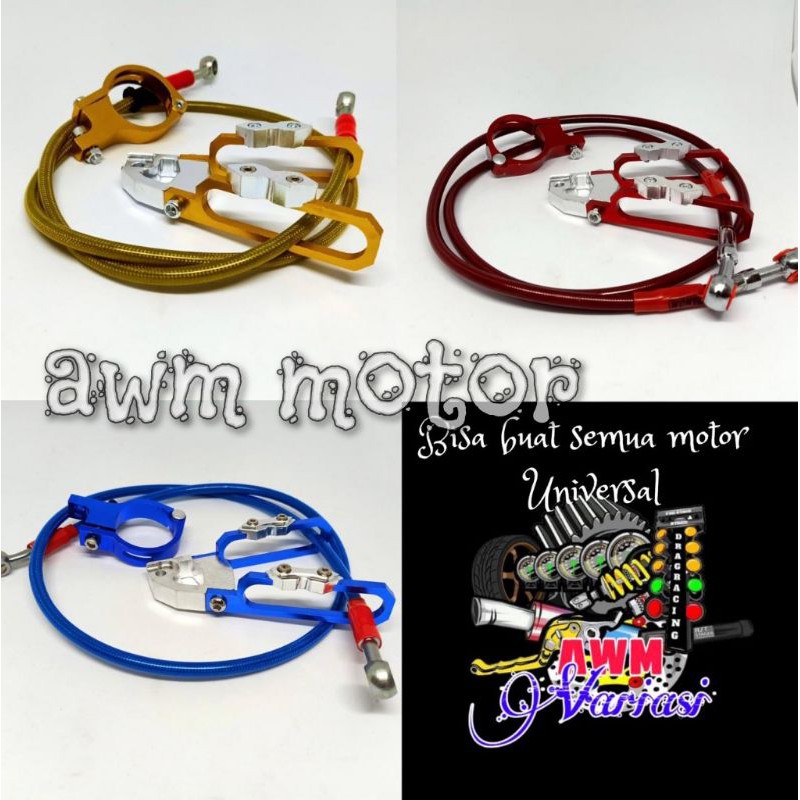 Paket Kleman Selang Rem CNC Dan Selang Rem Depan Belakang Variasi Panjang 90 Cm - Biru -kuning-Merah