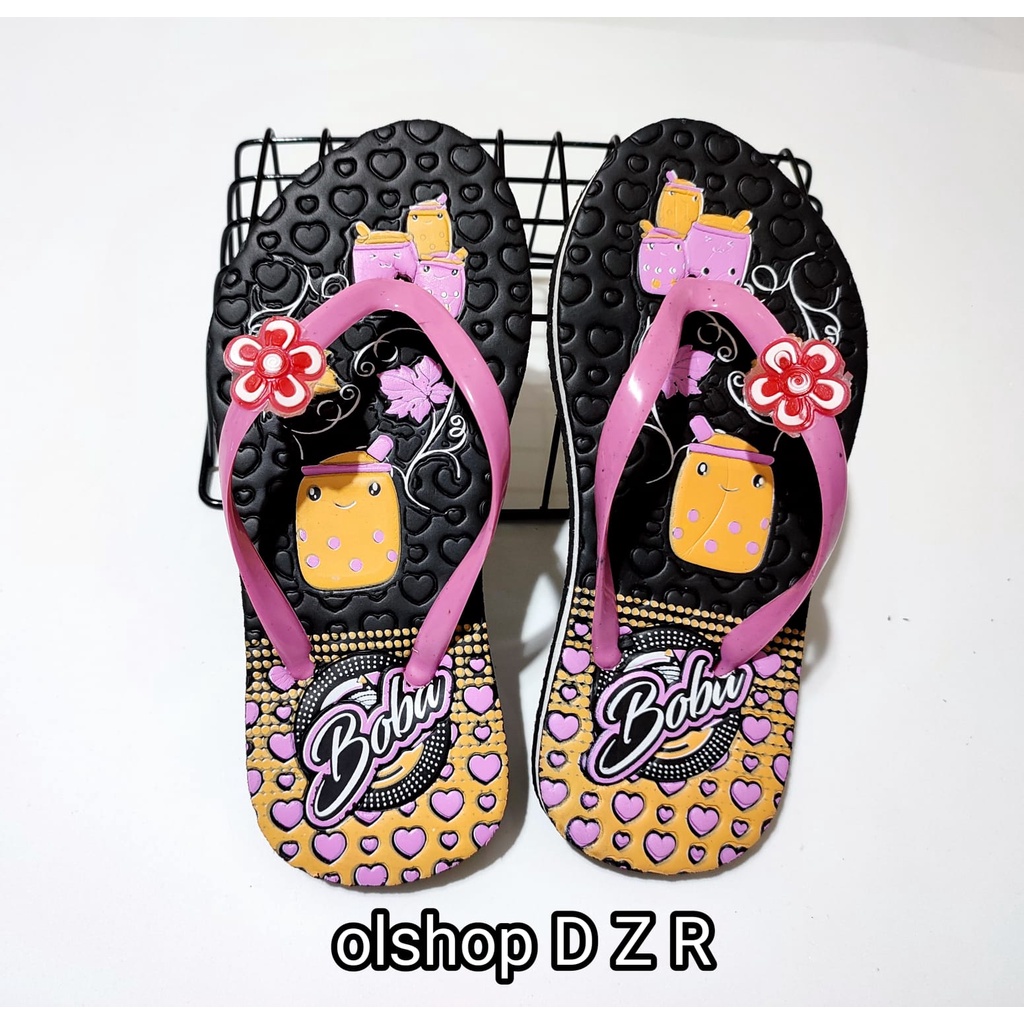 Sendal jepit  anak &amp; dewasa perempuan boba bunga cantik.sandal Couple boba cantik