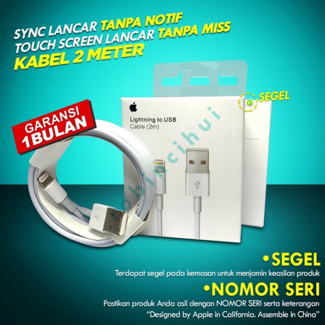 CHARGER IPHONE ORIGINAL (2 METER) 100 % CHIP E75 8IC 5,5S