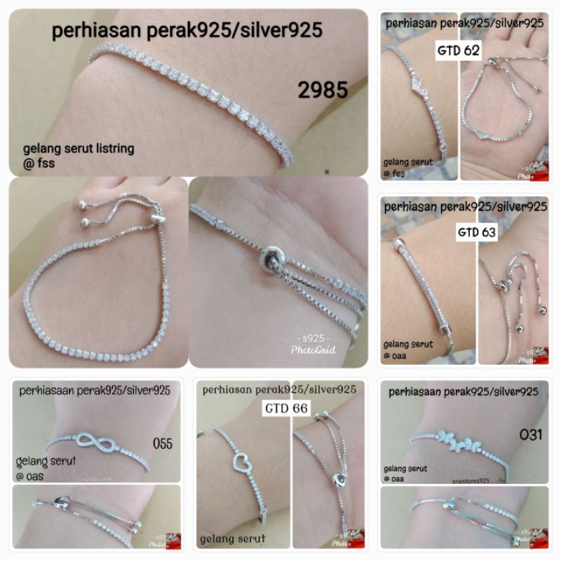 Gelang Serut Perak Asli 925 Lapis Emas Putih