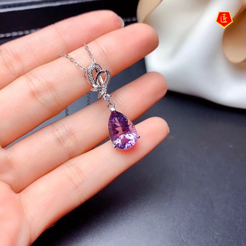 [Ready Stock]Amethyst Necklace Pt950 Water Drop Pear-Shaped Pendant for Women