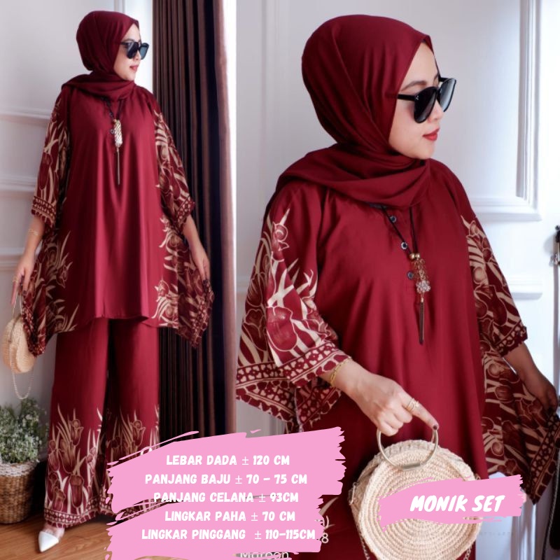 BAJU WANITA SETELAN TIE DIE DYE WAKA JUMBO SINTIA SET BUSUI ONE SET RAYON MOTIF KEKINIAN-MONIK MAROON