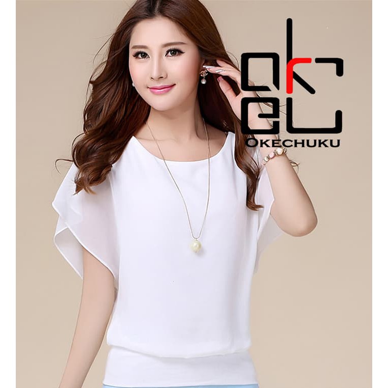 Blus Blouse Korea Wing Short Sleeve Okechuku - Putih