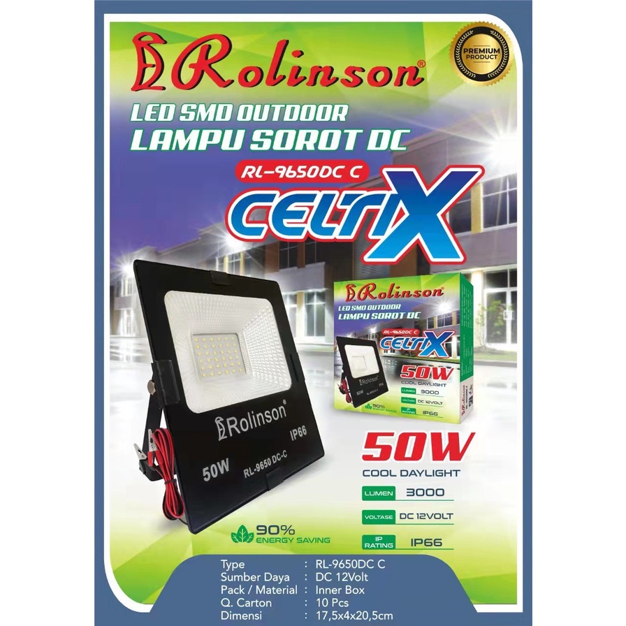 Barangunik2021-Lampu sorot DC 12V 50 Watt IP66 Aki Tembak Rolinson RL-9650DC Celtrix