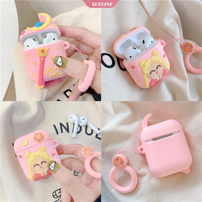 Cover Pelindung Headphone Bluetooth Bahan Silikon Motif Kartun Sailor Moon Untuk AirPods 1 2 pro