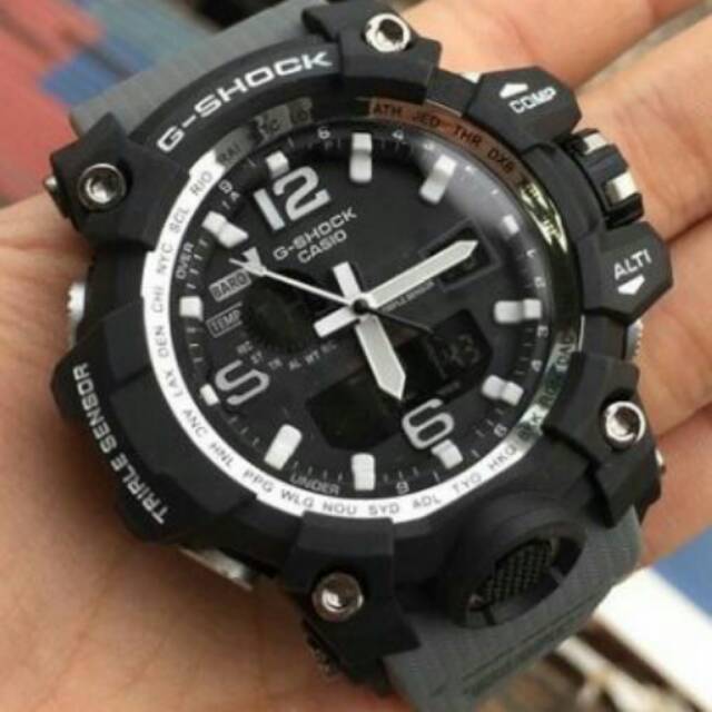 Jam tangan pria Casio G-Shock hitam tali abu-abu kw super