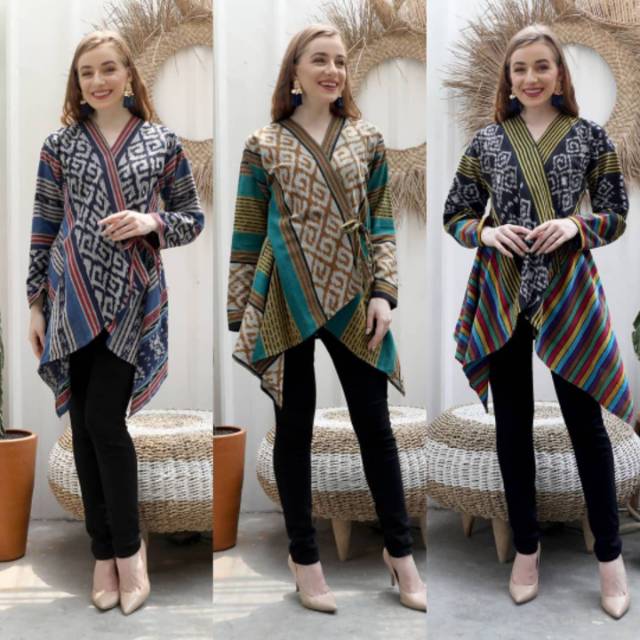 Baju Blouse Rivana Tenun Ikat Ethnic Tradisional Indonesia Toraja Lurik Batik Pekalongan