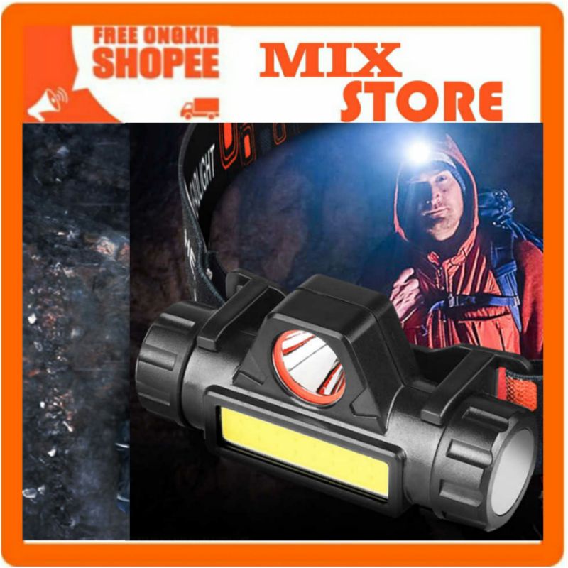 Senter Kepala Headlamp LED USB Rechargeble Senter Kepala LED USB Cas Super Terang Senter Kepala Mura