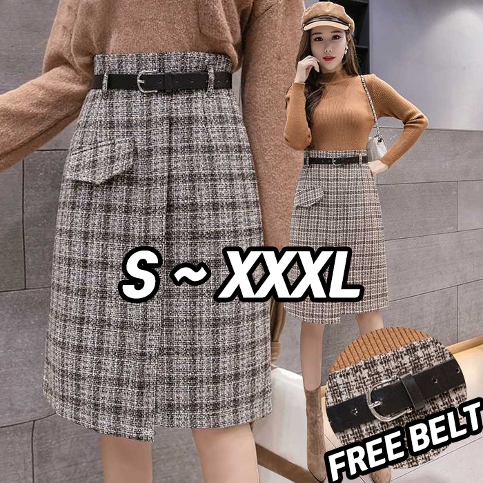 KARAKOREA 8932 Harper Skirt + Belt/Rok autumn/Midi Skirt/Rok kerja/Rok Korea Skirt