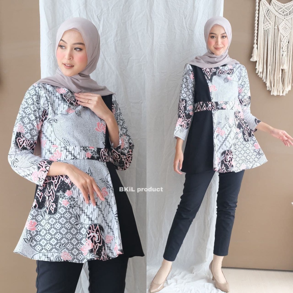 Blouse Batik Wanita Baju Batik Wanita Modern Kantor Premium Batik Kerja Wanita Atasan Batik Modern Terbaru Kekinian-4