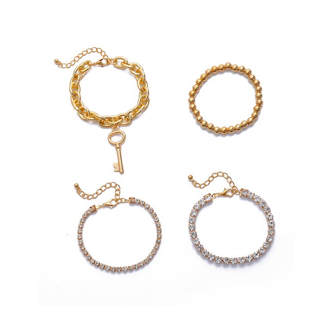 LRC Gelang Tangan Fashion Claw Chain Drill Handmade Key Round Bead Alloy Bracelet Set K43493