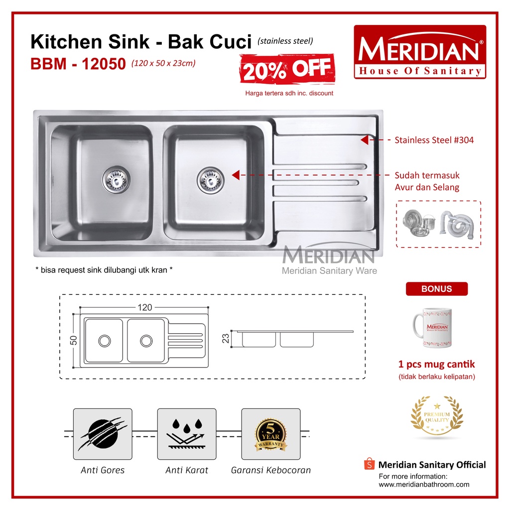 MERIDIAN Kitchen Sink Stainless BBM 12050